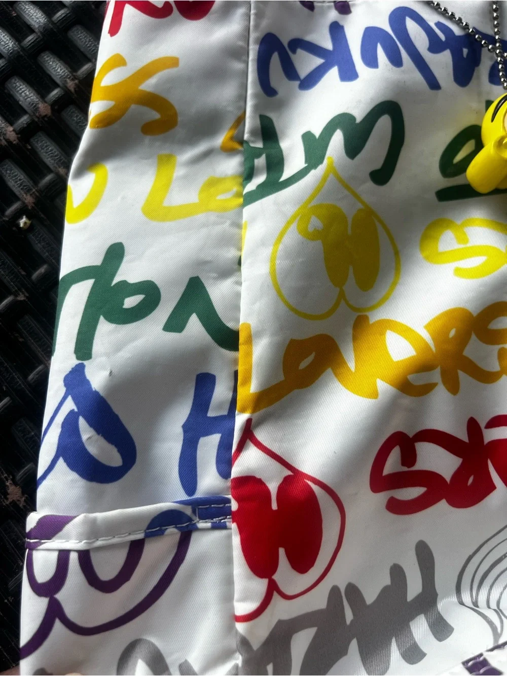 Harajuku Lovers White Multicolor Graffiti Tote with Gray Straps and Yellow Charm